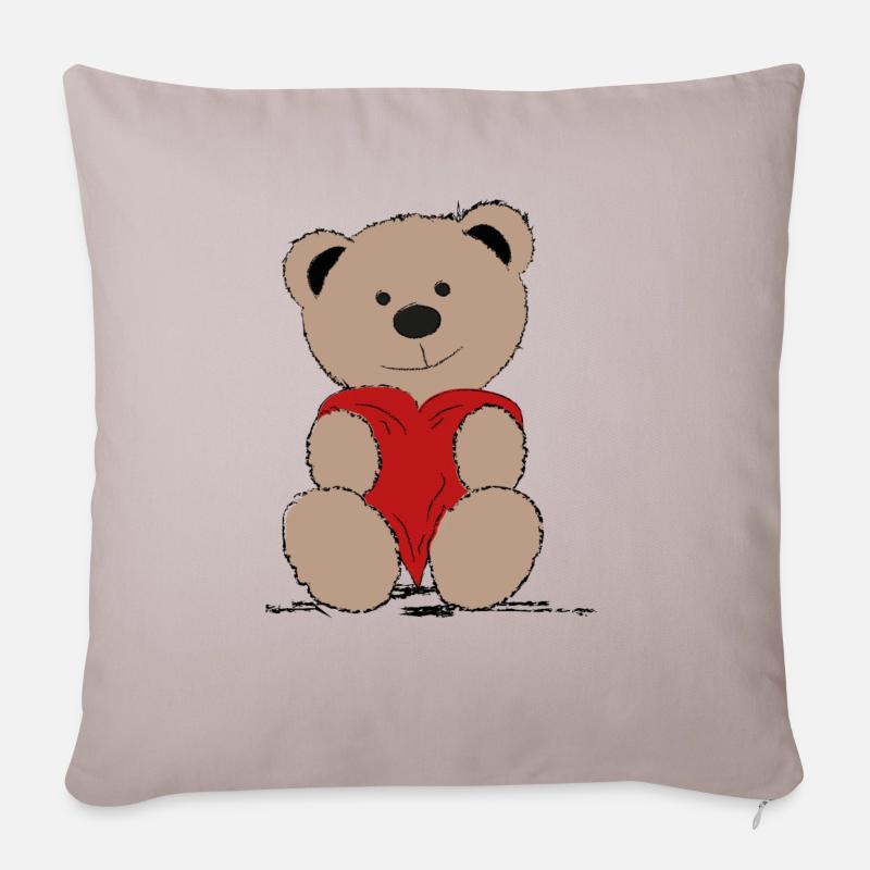 Teddybär mit Herz - Sofakissenbezug 45 x 45 cm - helles Taupe