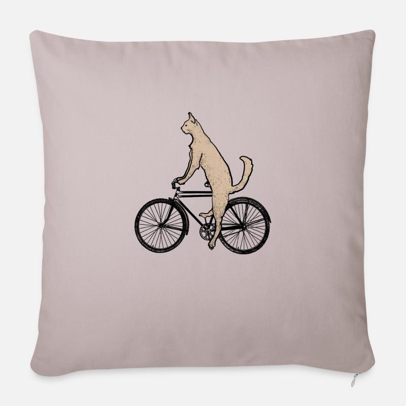 Chat sur le vélo - Housse de coussin décorative 45 x 45 cm - taupe clair
