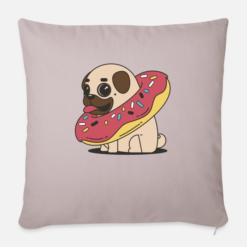 Ein dicker süßer Mops im Doughnut - Sofakissenbezug 45 x 45 cm - helles Taupe
