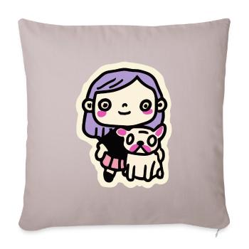 Retro Girl with French Bulldog Dog Fre - Sofa pillowcase 17,3'' x 17,3'' (45 x 45 cm) - light taupe - Front