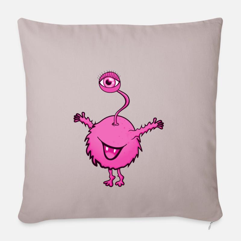 Monster Pink mit einem Auge - Sofakissenbezug 45 x 45 cm - helles Taupe