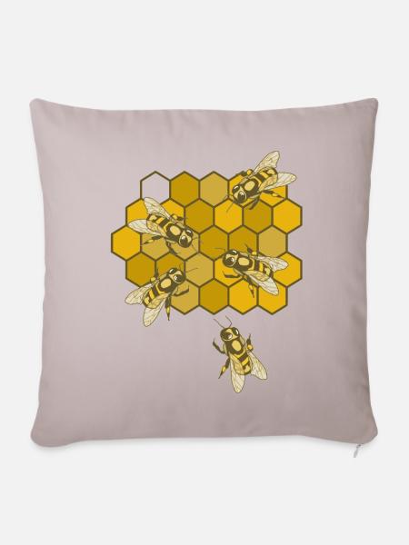 Bienen auf Wabe - Sofakissenbezug 45 x 45 cm - helles Taupe