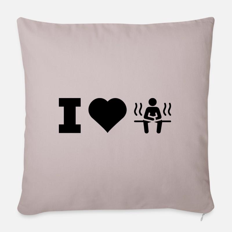 Ich liebe Sauna Spa Banja Geschenk Saunahaus - Sofakissenbezug 45 x 45 cm - helles Taupe
