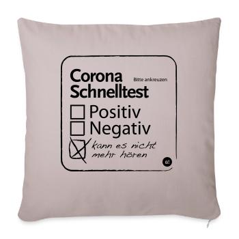 Corona Schnelltest - Sofakissenbezug 45 x 45 cm - helles Taupe - Vorne