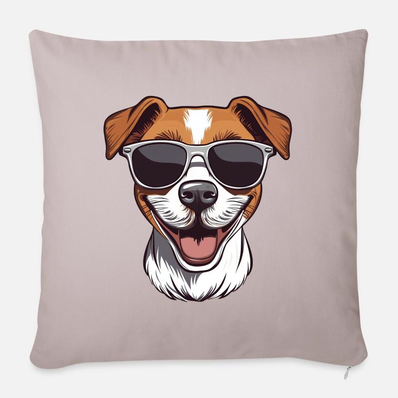 cooler happy Jack Russel Terrier mit Sonnenbrille - Sofakissenbezug 45 x 45 cm - helles Taupe