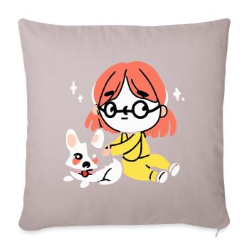 Girl with a Corgi Dog Welsh - Sofa pillowcase 17,3'' x 17,3'' (45 x 45 cm) - light taupe - Front