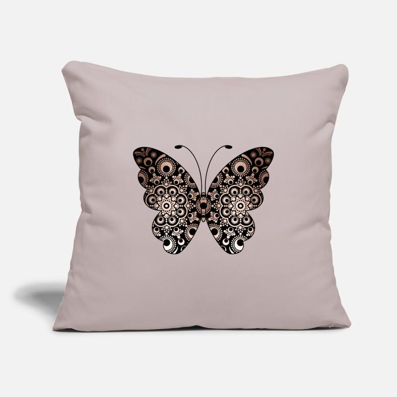 Conception de mandala papillon doré Housse de coussin décorative 45 x 45 cm