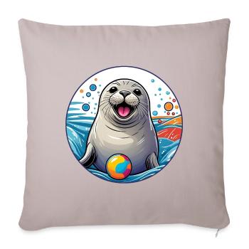 Laughing seal seal with colorful ball - Sofa pillowcase 17,3'' x 17,3'' (45 x 45 cm) - light taupe - Front