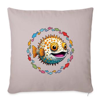 Poisson-globe dans le cercle coloré de poissons - Housse de coussin décorative 45 x 45 cm - taupe clair - Devant
