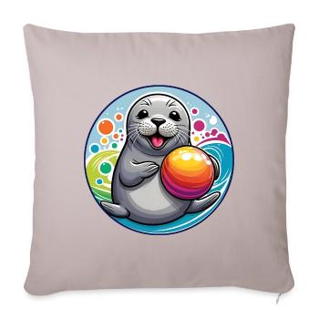 Laughing seal seal with colorful ball - Sofa pillowcase 17,3'' x 17,3'' (45 x 45 cm) - light taupe - Front