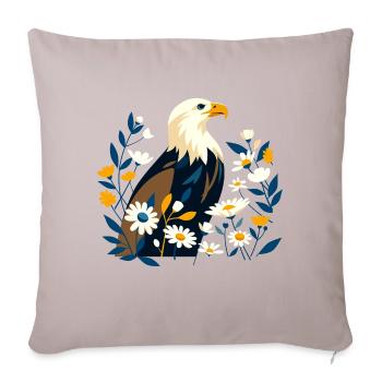 Adler mit Blumen - Sofakissenbezug 45 x 45 cm - helles Taupe - Vorne