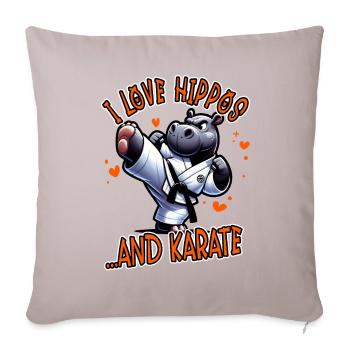 J’adore les hippopotames et le karaté drôles d’arts martiaux - Housse de coussin décorative 45 x 45 cm - taupe clair - Devant