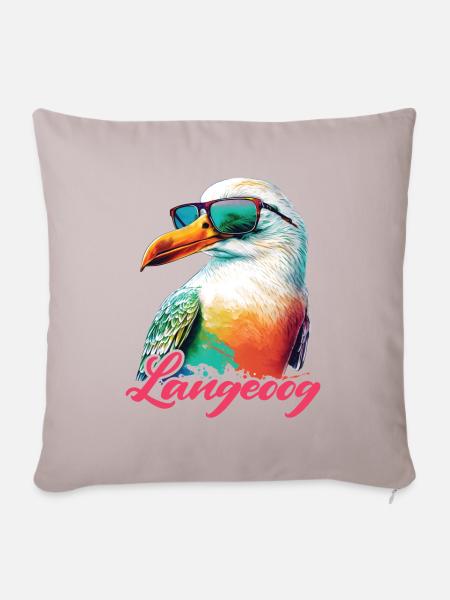 Langeoog Urlaub coole bunte Möwe mit Sonnenbrille - Sofakissenbezug 45 x 45 cm - helles Taupe