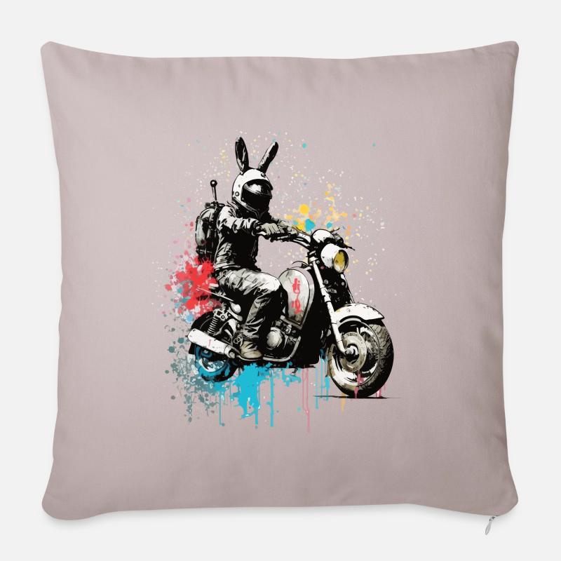 Graffiti Hase auf Motorroller Motorrad - Sofakissenbezug 45 x 45 cm - helles Taupe