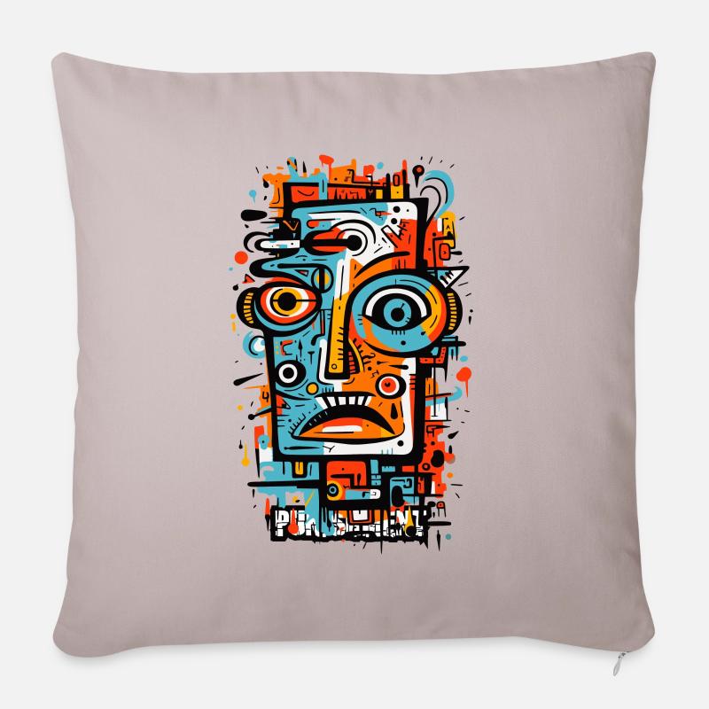 Die abstrakte Kunst abstrakter Gesichter - Sofakissenbezug 45 x 45 cm - helles Taupe