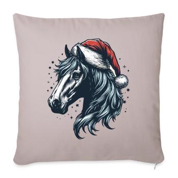 Tête de cheval avec chapeau de père Noël - Housse de coussin décorative 45 x 45 cm - taupe clair - Devant