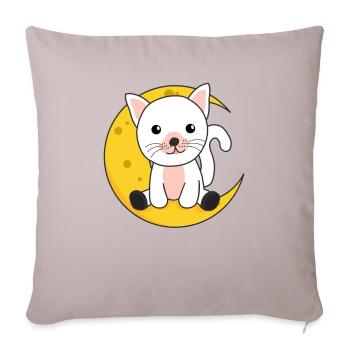 Chat de la lune Animaux mignons pour les enfants pour la nuit - Housse de coussin décorative 45 x 45 cm - taupe clair - Devant