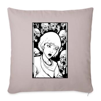 Femme de dessin animé et démons effrayants - Housse de coussin décorative 45 x 45 cm - taupe clair - Devant