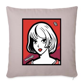 Cartoon Anime Fille, Bouche Ouverte, Étonnement - Housse de coussin décorative 45 x 45 cm - taupe clair - Devant