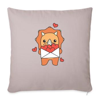 Tricératops pour la Saint-Valentin : animaux mignons avec des cœurs - Housse de coussin décorative 45 x 45 cm - taupe clair - Devant