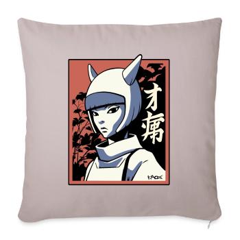 Manga Japon : Edo Cat Girl Samouraï Ninja - Housse de coussin décorative 45 x 45 cm - taupe clair - Devant