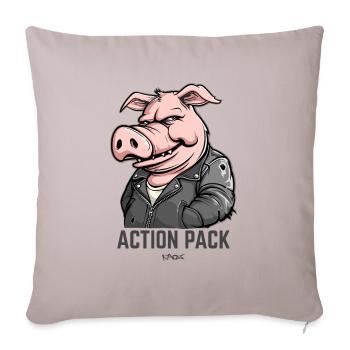 Cochon de héros plein d’action cool et dur - Housse de coussin décorative 45 x 45 cm - taupe clair - Devant