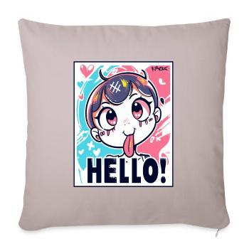 Une fille d’anime coquine dit bonjour - Housse de coussin décorative 45 x 45 cm - taupe clair - Devant