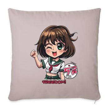 Une fille d’anime coquine lève le poing pour la liberté - Housse de coussin décorative 45 x 45 cm - taupe clair - Devant