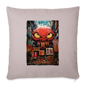 Japonais Asiatique Kaiju Alien Street Monster - Housse de coussin décorative 45 x 45 cm - taupe clair - Devant