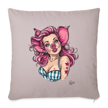 Pin-up et cochon cochon - Housse de coussin décorative 45 x 45 cm - taupe clair - Devant