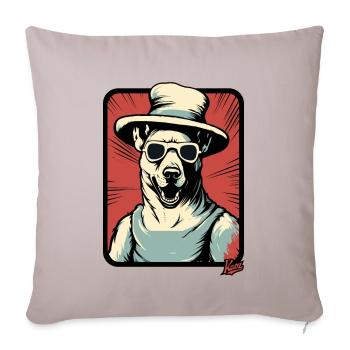 Cooler Hund mit großem Hut - Sofakissenbezug 45 x 45 cm - helles Taupe - Vorne