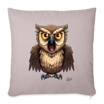 Un hibou de dessin animé drôle et hurlant - Housse de coussin décorative 45 x 45 cm - taupe clair - Devant