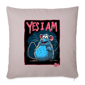 Grand Rat Joyeux : Oui, je le suis ! - Housse de coussin décorative 45 x 45 cm - taupe clair - Devant