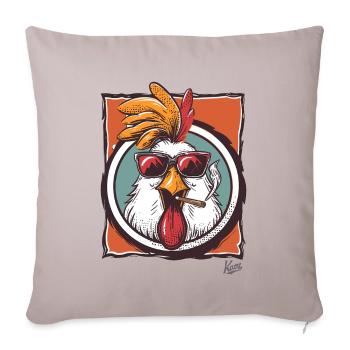 Coq anti-héros cool : poulet avec lunettes de soleil - Housse de coussin décorative 45 x 45 cm - taupe clair - Devant