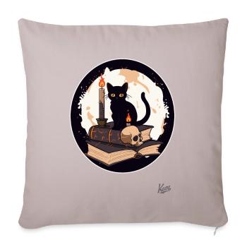 Livre de sorts et chat noir : Lecture et livres - Housse de coussin décorative 45 x 45 cm - taupe clair - Devant