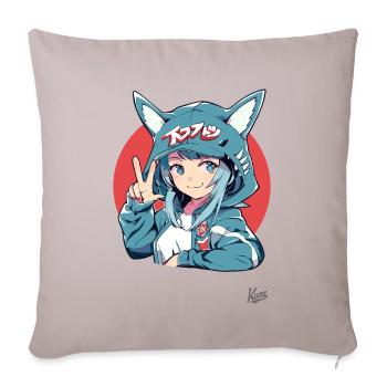 Drôle de fille japonaise comme requin lapin - Housse de coussin décorative 45 x 45 cm - taupe clair - Devant