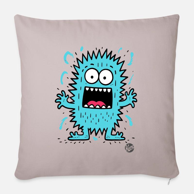 Lustiges, süßes kleines blaues Monster - Sofakissenbezug 45 x 45 cm - helles Taupe