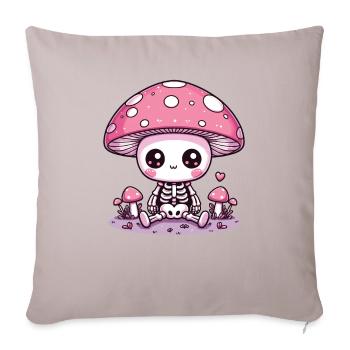 Squelette de champignon mignon Squelette effrayant Kawaii - Housse de coussin décorative 45 x 45 cm - taupe clair - Devant
