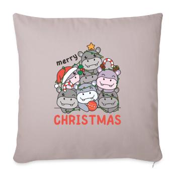 Hippopotame Arbre de Noël Joyeux Noël - Housse de coussin décorative 45 x 45 cm - taupe clair - Devant