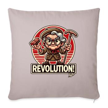 Drôle de grand-mère avec brique : Drôle de révolution - Housse de coussin décorative 45 x 45 cm - taupe clair - Devant