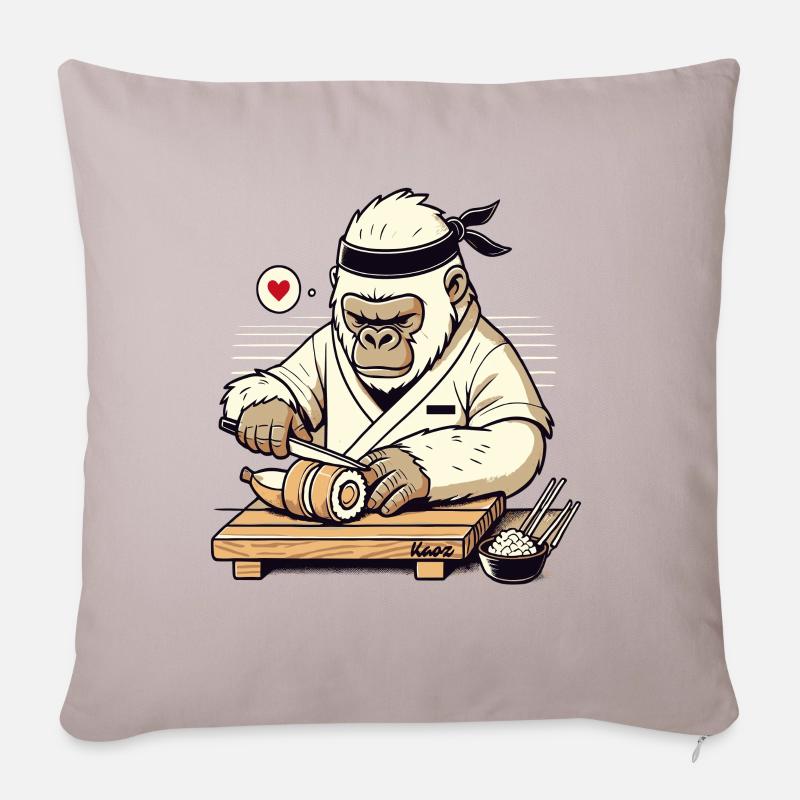 Sushi-Meister Gorilla mit Banane - Sofakissenbezug 45 x 45 cm - helles Taupe