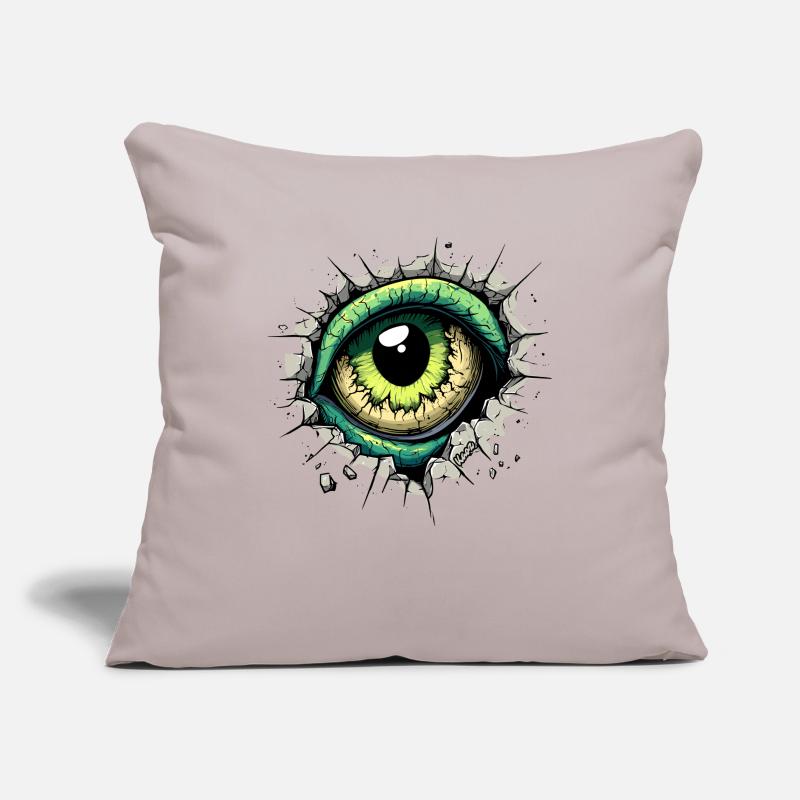 Œil de monstre jetant un coup d’œil à travers le trou dans le mur Housse de coussin décorative 45 x 45 cm