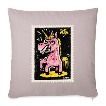 Wütendes Einhorn als Comic-Briefmarke - Sofakissenbezug 45 x 45 cm - helles Taupe - Vorne
