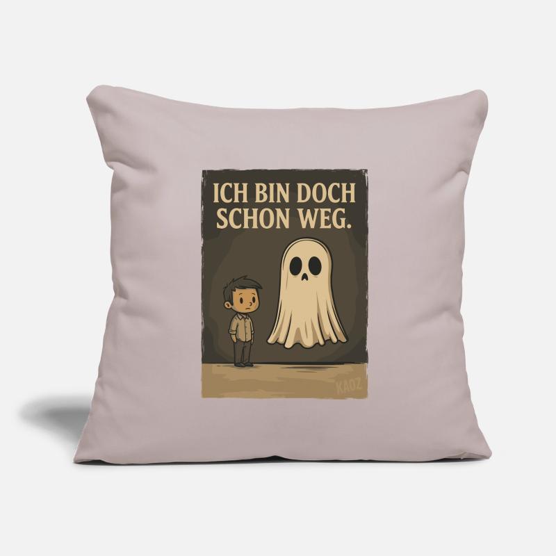 Junge mit Geist und Text „Ich bin doch schon weg“ Sofakissenbezug 45 x 45 cm