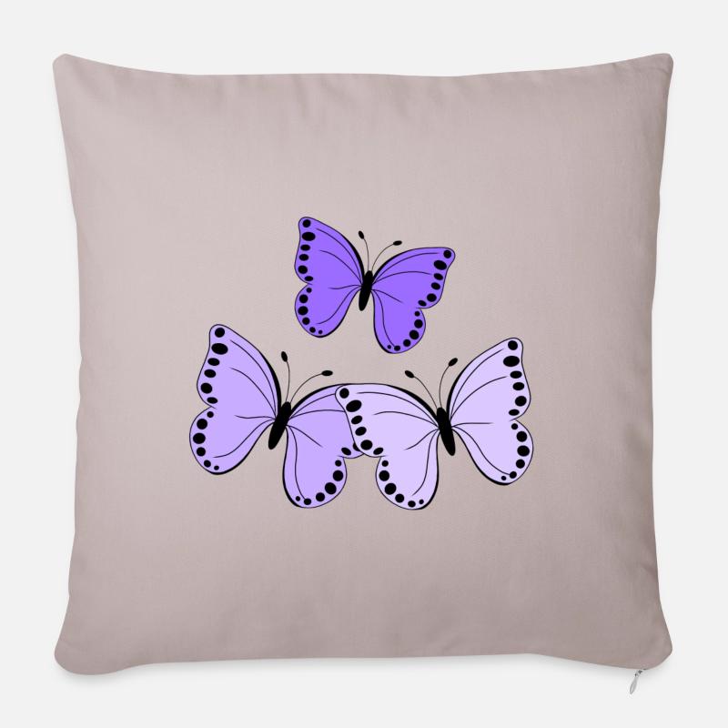 Papillons violets - Housse de coussin décorative 45 x 45 cm - taupe clair