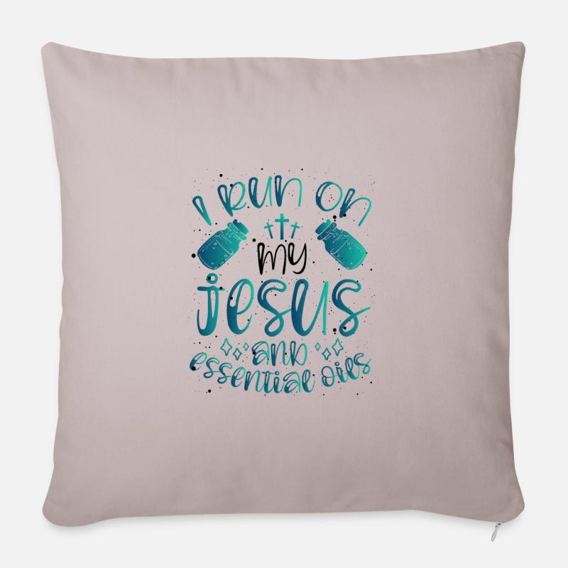 Christliches Geschenk Ich laufe auf Jesus und ätherische Öle - Sofakissenbezug 45 x 45 cm - helles Taupe