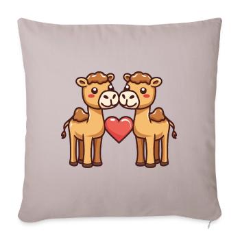 Couple De Chameaux Amoureux Animal Saint Valentin - Housse de coussin décorative 45 x 45 cm - taupe clair - Devant