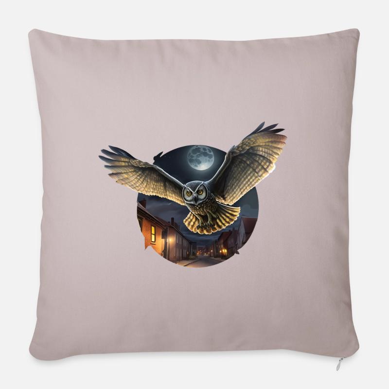 Nachteule Eule im Flug ausgestreckte Flügel Mond - Sofakissenbezug 45 x 45 cm - helles Taupe