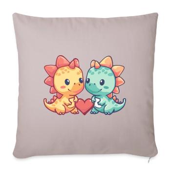 Dinosaure Stégosaure Couple Amoureux Saint Valentin - Housse de coussin décorative 45 x 45 cm - taupe clair - Devant