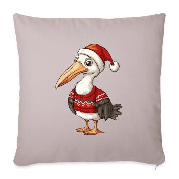 Bande dessinée de Noël d’oiseau pélican - Housse de coussin décorative 45 x 45 cm - taupe clair - Devant